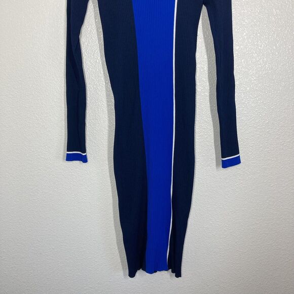 La Ligne New York Dress S Navy Blue Colorblock Ribbed Knit Bodycon Long Sleeve - Picture 15 of 16